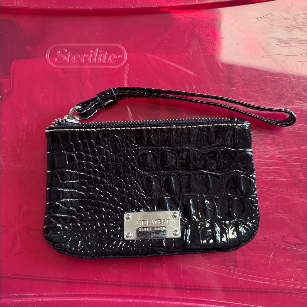 Nine West Black Croc-Embossed Wristlet